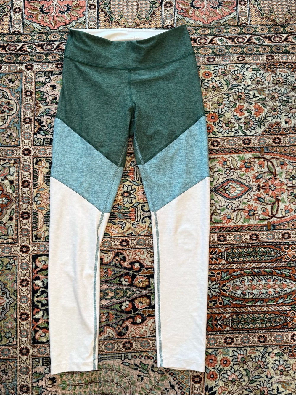 Outdoor Voices Colorblock Leggings in Dark Green, Light Blue & White